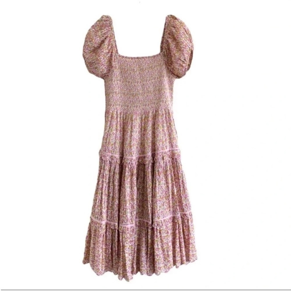 LoveShackFancy Masie Floral Midi Dress Fruity Punch - Picture 3 of 8